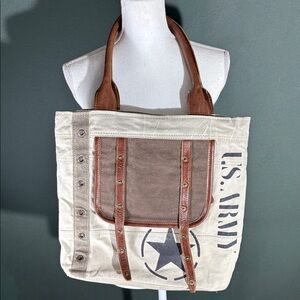 U.S. Army Canvas Messenger Bag - Brown and Cream
